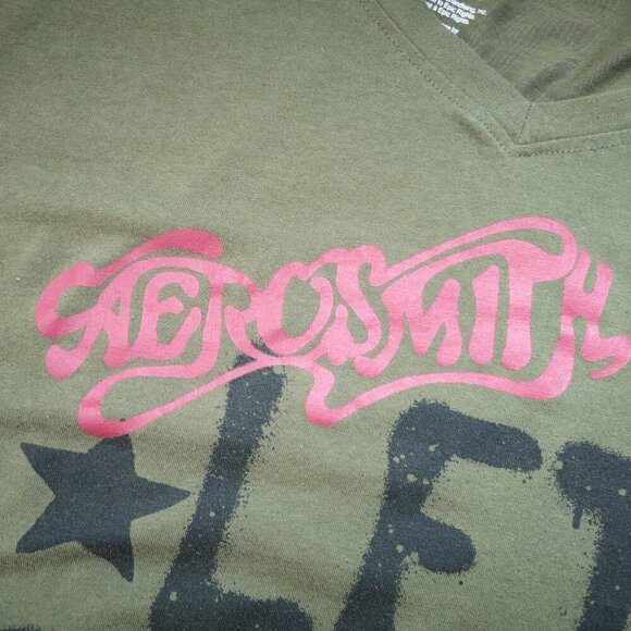 Aerosmith "Let It Rock" Army Green Ladies Size 3X V-neck Short Sleeves T-shirt - Picture 7 of 10